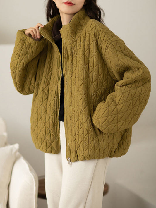 Veste à col montant texturé avec poches latérales