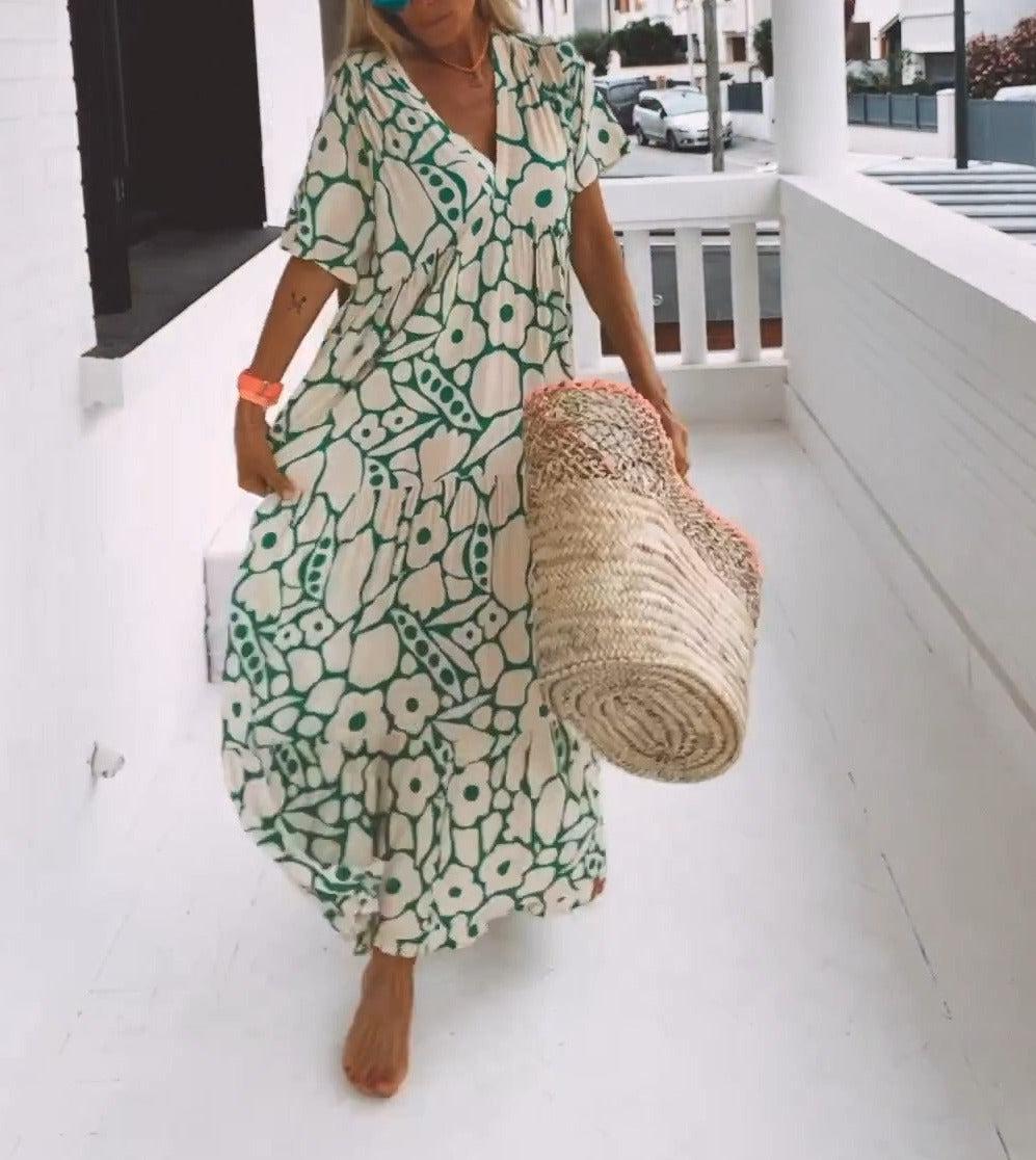 Robe longue confortable à manches courtes pour femme