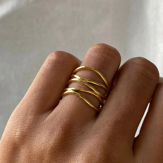 Élodie Lavin® | Bague dorée ouverte à fils entrecroisés