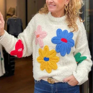 Pull en tricot floral élégant, haut superposé confortable et saisonnier