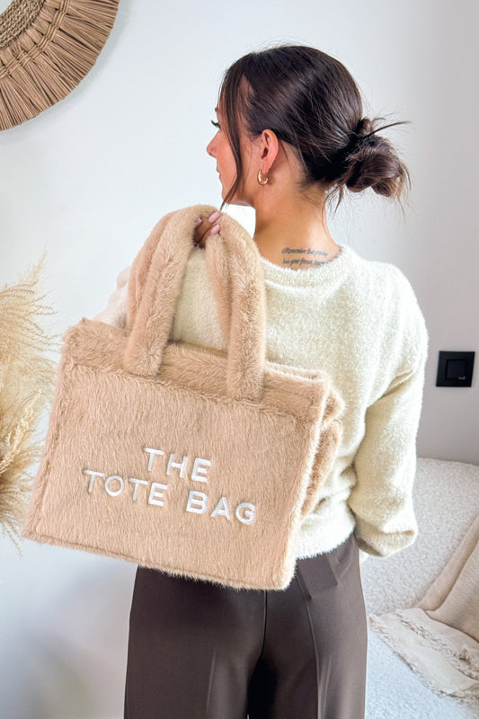 Tote Bag Fourrure Beige Rigide