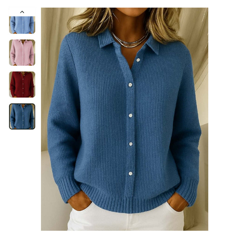 Pull boutonné texturé à col classique pour femme – style élégant et confortable