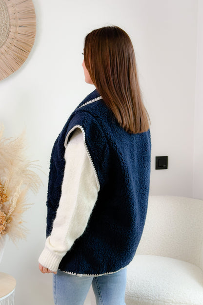 Gilet Blanche Oversize Bleu Marine