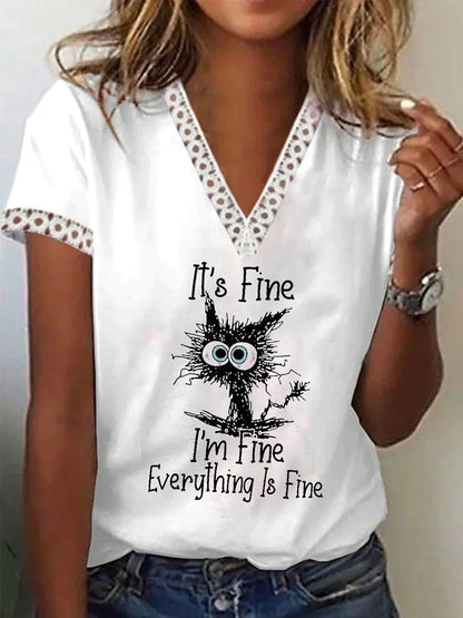 T-shirt décontracté à manches courtes, en dentelle