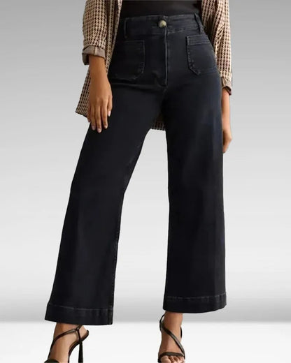 Jeans en denim taille haute à jambes larges pour femmes