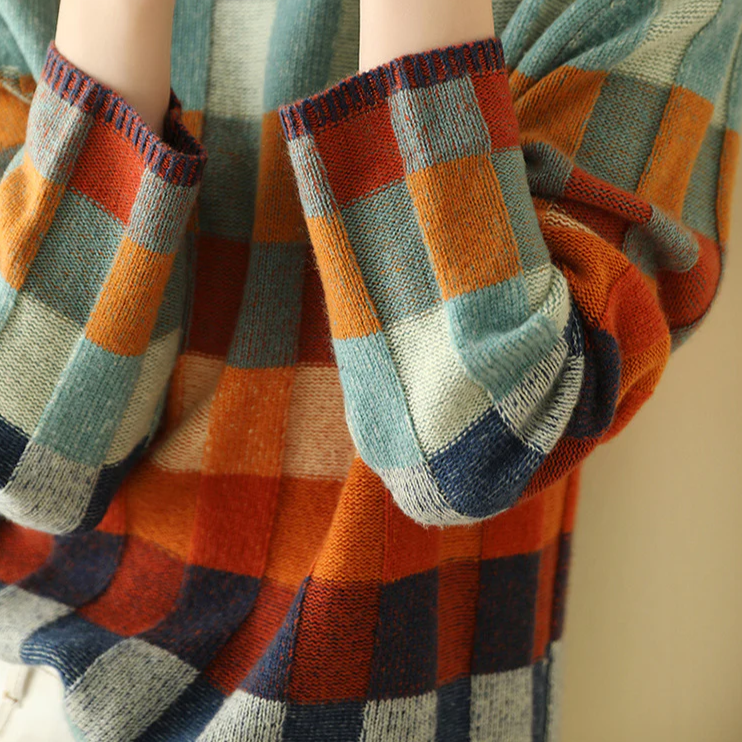 Pull à carreaux colorblock confortable pour un style quotidien