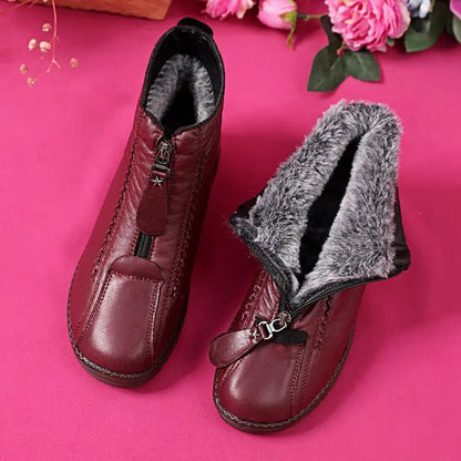 Lorencia™ - Bottines d’hiver en cuir naturel avec doublure chaude et semelle antidérapante