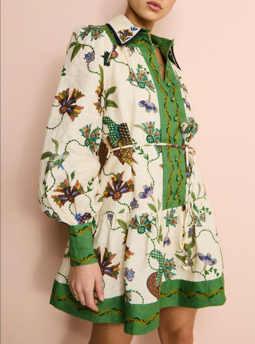 Pauline Laurent® | Mini-robe à manches longues avec imprimé flip vintage