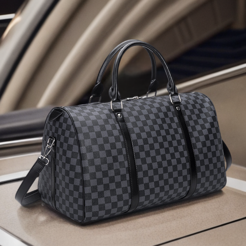 Sac de voyage en cuir à damiers