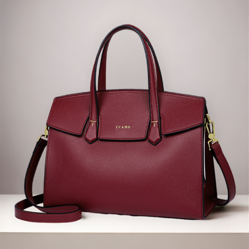 Sac à main en cuir grainé bordeaux