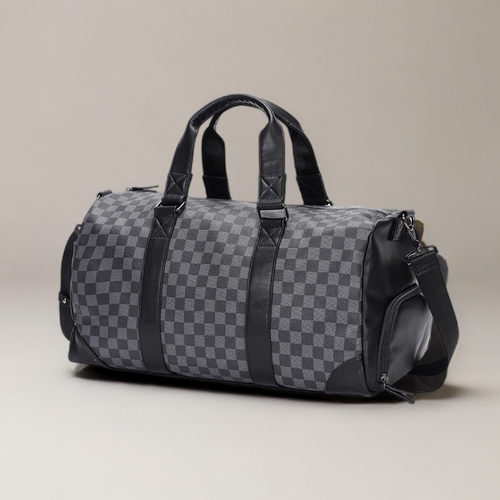 Sac de voyage en cuir à damier noir