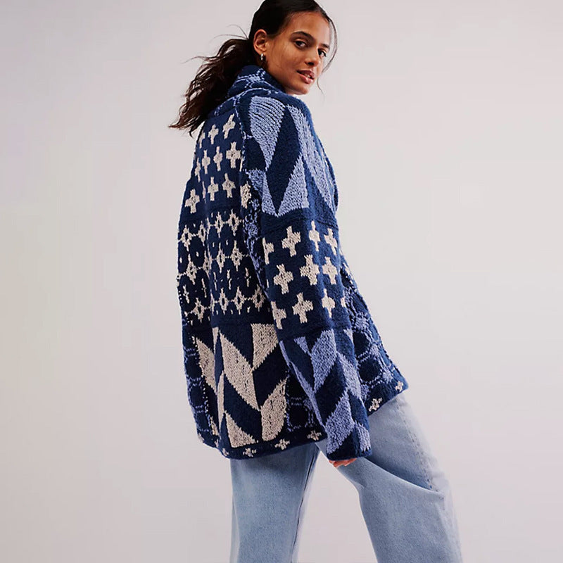 Veste Douillette et Souple avec Motifs Géométriques Modernes