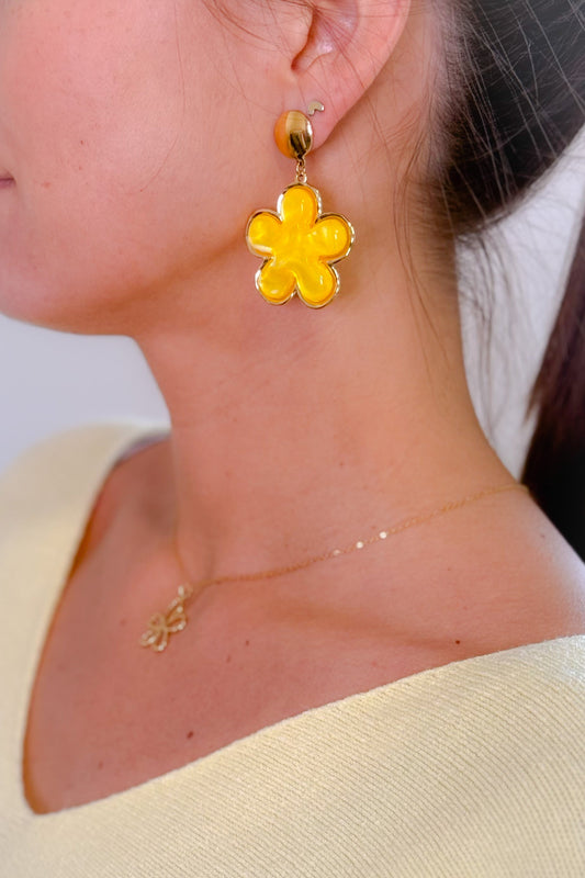 Boucles d'oreille Grosses Fleurs Jaunes