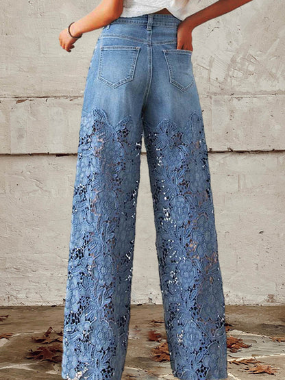 Lisandra™ - Jean taille moyenne en dentelle patchwork