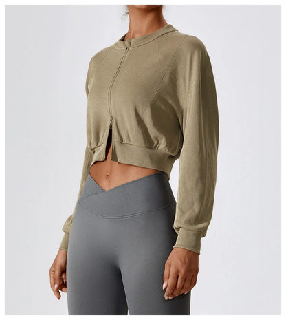 Sweat-shirt court zippé côtelé confortable