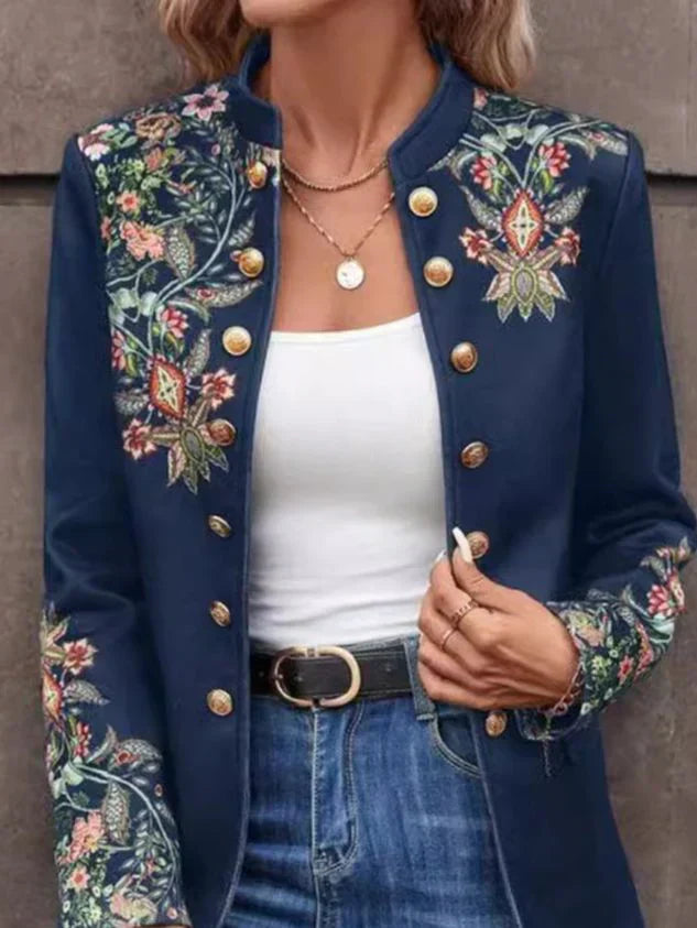 Veste sans col avec un imprimé floral populaire
