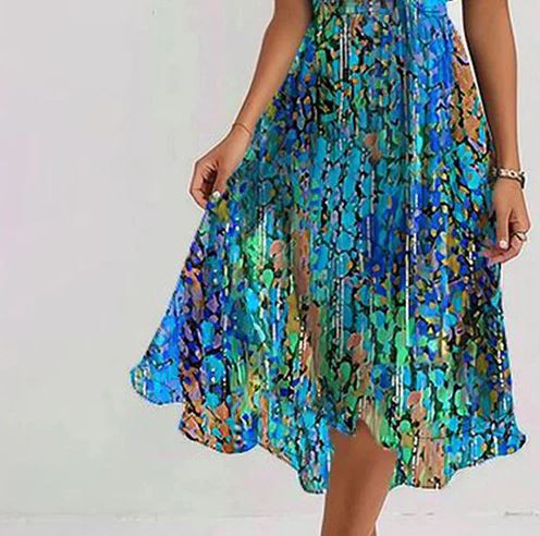 Robe mi-longue à manches courtes bleu spécial