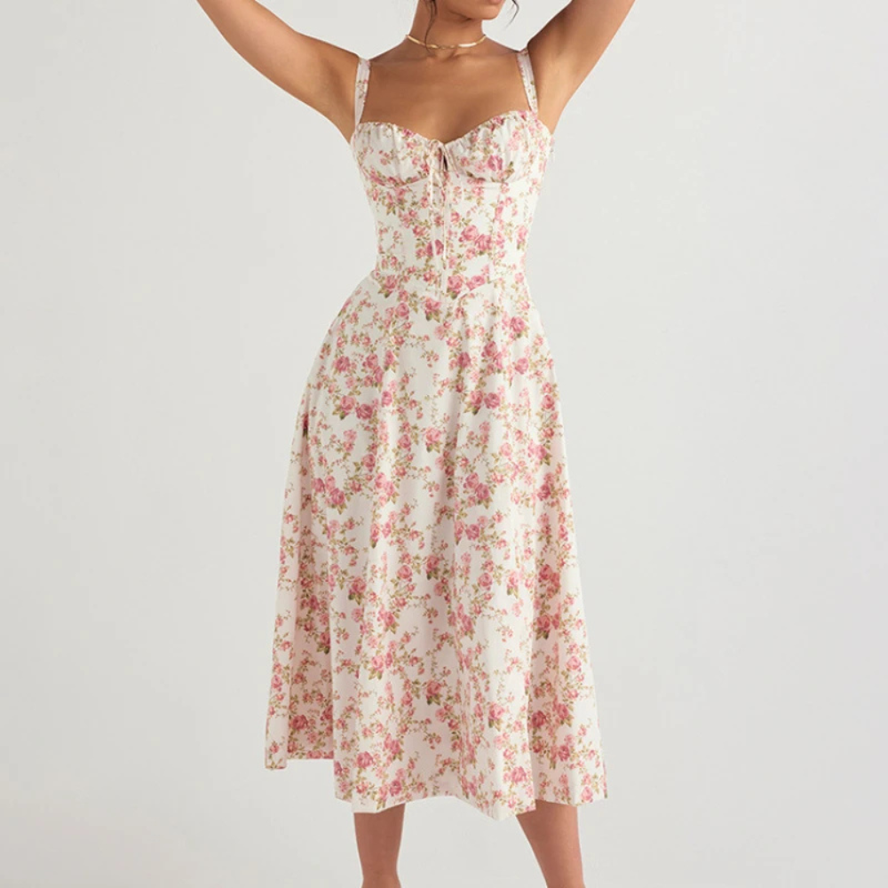 Robe Midi Bohème Florale Élégante Sans Manches