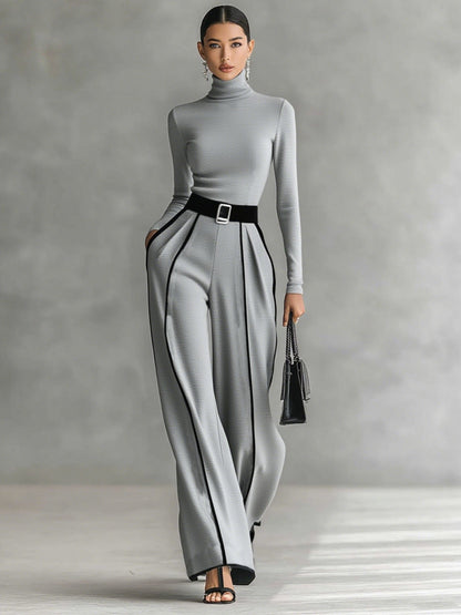 Ensemble, haut à manches longues et col roulé, pantalon large et ceinture