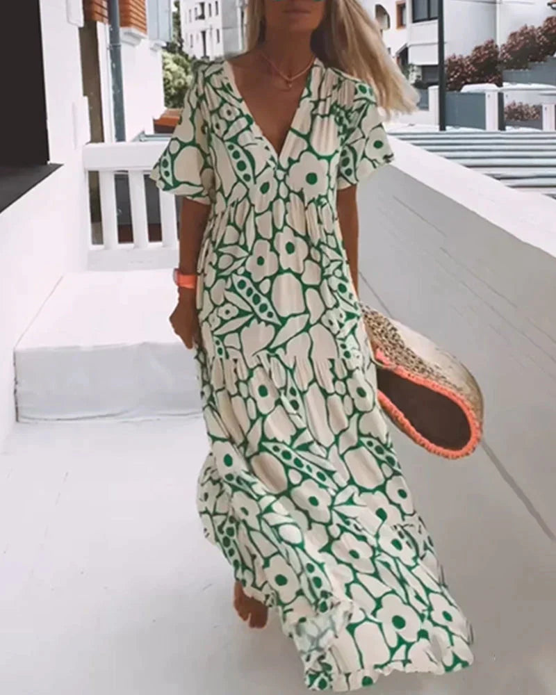 Robe Ample à Imprimé avec Décolleté en V - 💖 SPÉCIAL FÊTE DES MÈRES 👩‍🦳