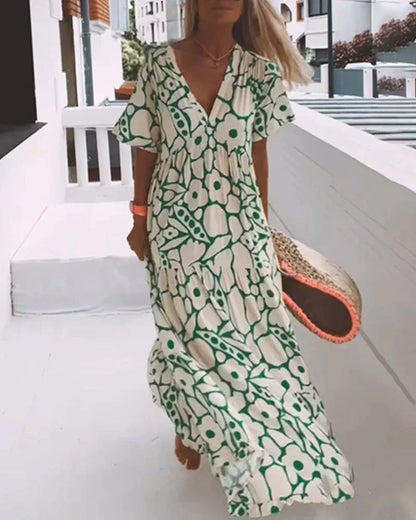 Robe Ample à Imprimé avec Décolleté en V - 💖 SPÉCIAL FÊTE DES MÈRES 👩‍🦳