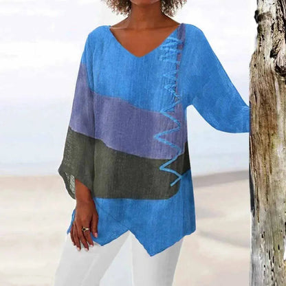 Chemisier tricolore féminin en tissu léger, élégant pour printemps-été