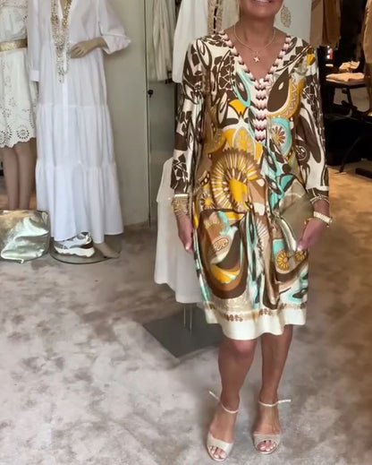 Robe décontractée à imprimé rétro et col en V - 💖 SPÉCIAL FÊTE DES MÈRES 👩‍🦳