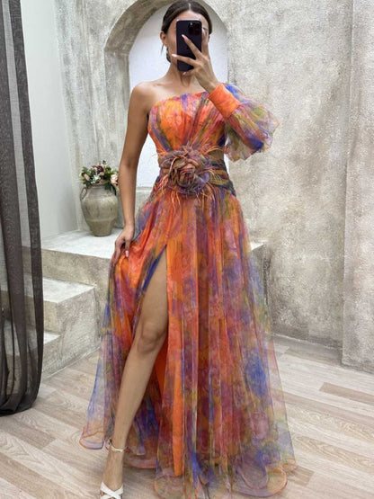 Robe Longue Asymétrique à Fleurs Kayla