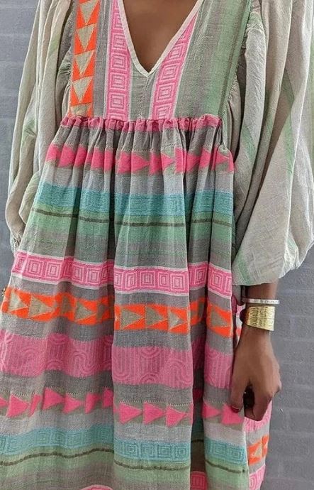 Luisa - Robe midi évasée à imprimé géométrique de blocs de couleur