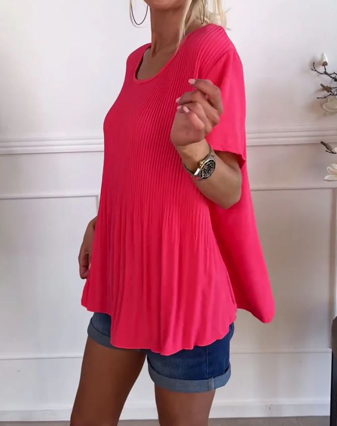 Blouse plissée col rond uni