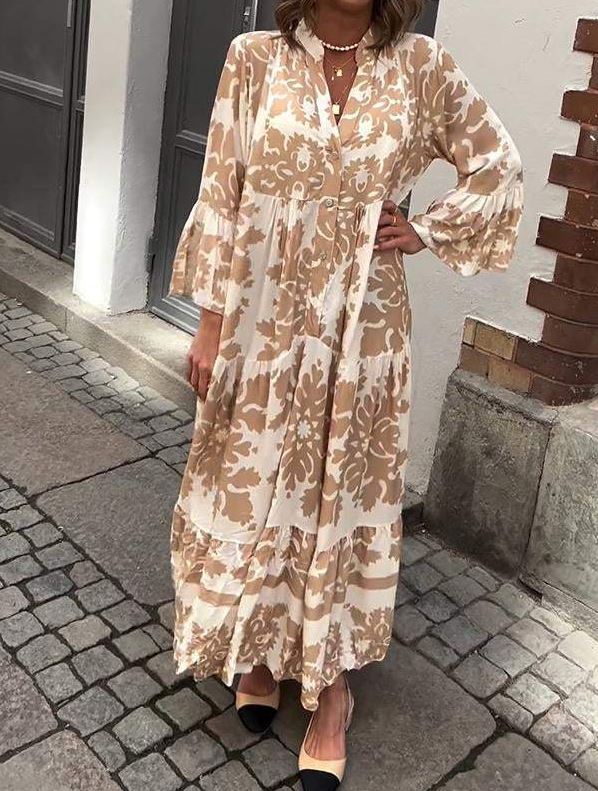 Robe Maxi Attrayante avec Décolleté en V et Manches 3/4