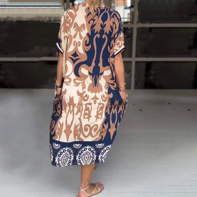 Robe midi ample à encolure en V imprimée