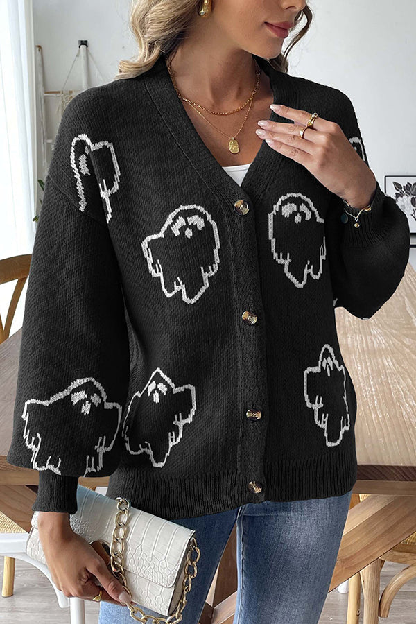 Pull en maille à boutons fantôme d'Halloween douillet