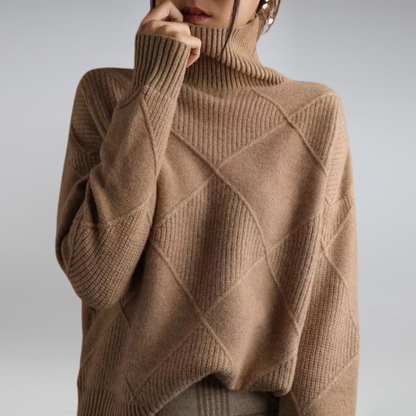 Pull à col roulé tricoté géométrique confortable