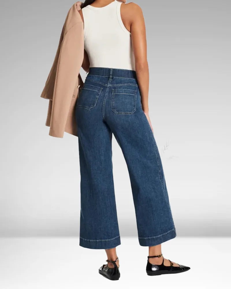 Jeans en denim taille haute à jambes larges pour femmes