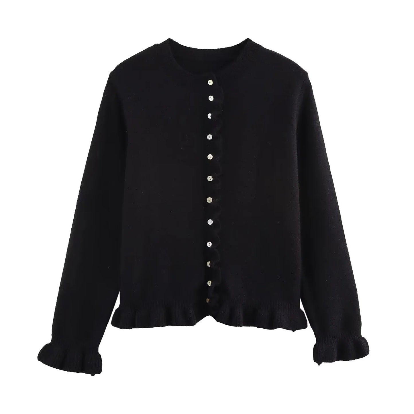 Cardigan à boutons pour femmes avec volants, haut superposé chic