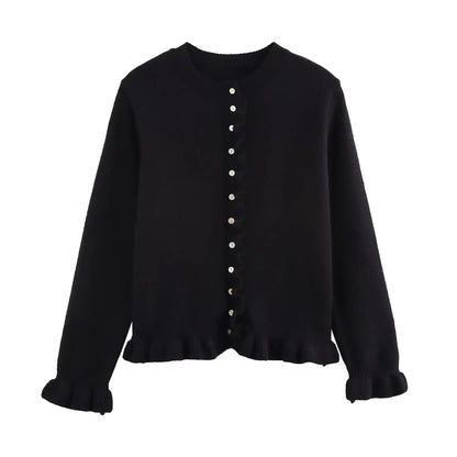 Cardigan à boutons pour femmes avec volants, haut superposé chic