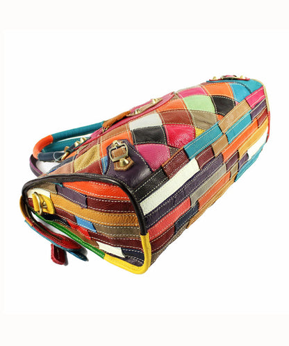 Gravina™ - Sac tote élégant en cuir de veau patchwork avec fermeture éclair et clous colorblock