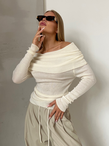 Océane Dubois® | Pull tricoté chic épaules dénudées pour tenue de soirée