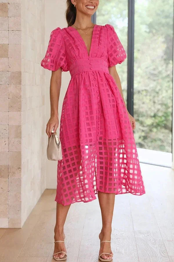 Robe à carreaux avec manches froncées