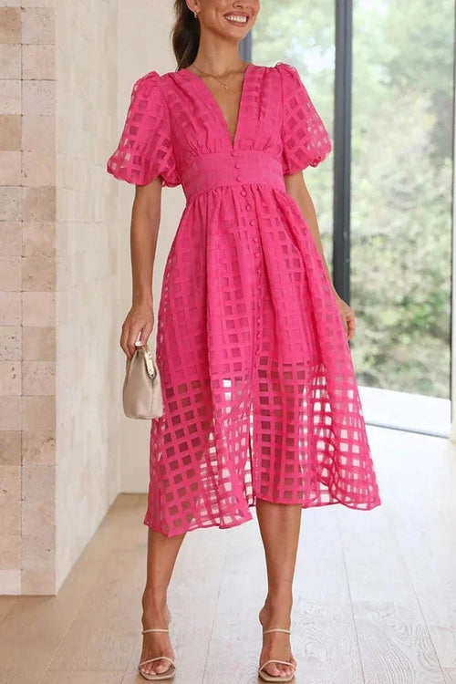 Robe à carreaux avec manches froncées
