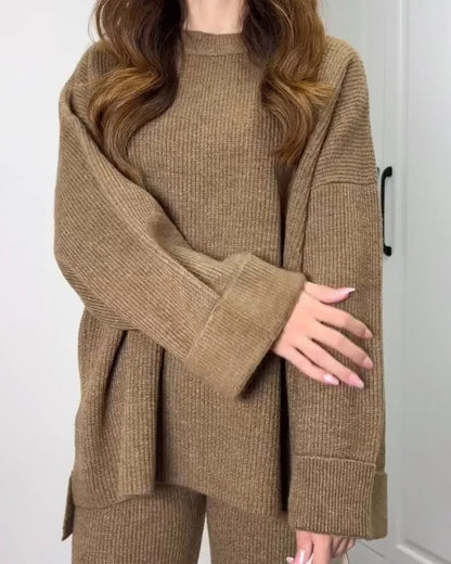 Ensemble deux pièces décontracté pull ras du cou et pantalon
