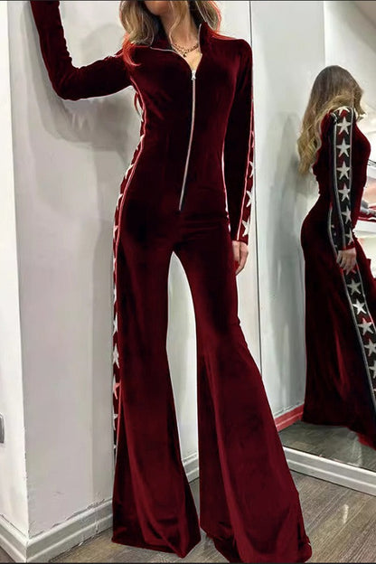 Combinaison zippée en velours à imprimé étoiles