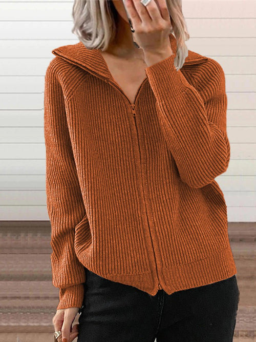 Veste en tricot épais en coton douillet avec fermeture éclair