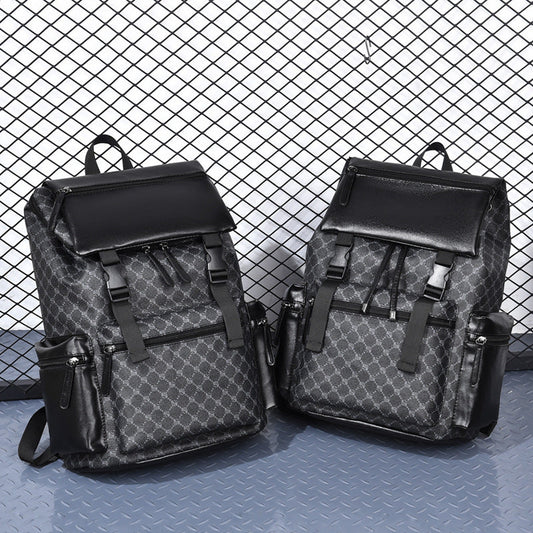 Sac à dos en cuir noir à motifs