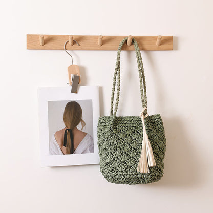 Sac d'épaule en fibre naturelle à motifs