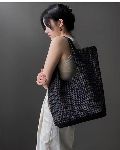 Grand sac fourre-tout en cuir tissé à la main pour un style chic au quotidien