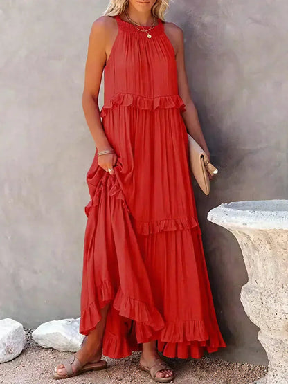 Pauline Laurent® | Robe longue volantée à col licou