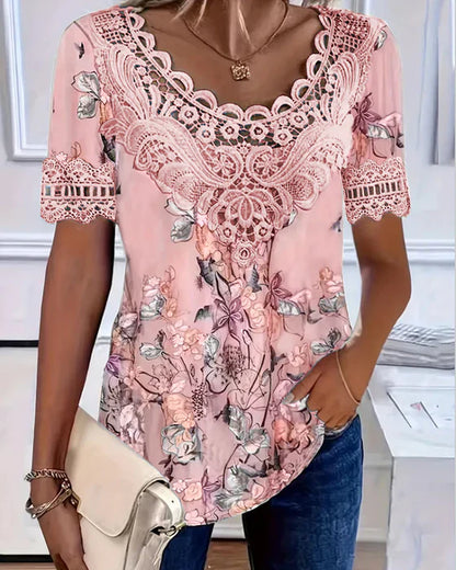 Amalina™ - T-shirt à Manches Courtes Imprimé Floral pour un Style Frais et Décontracté