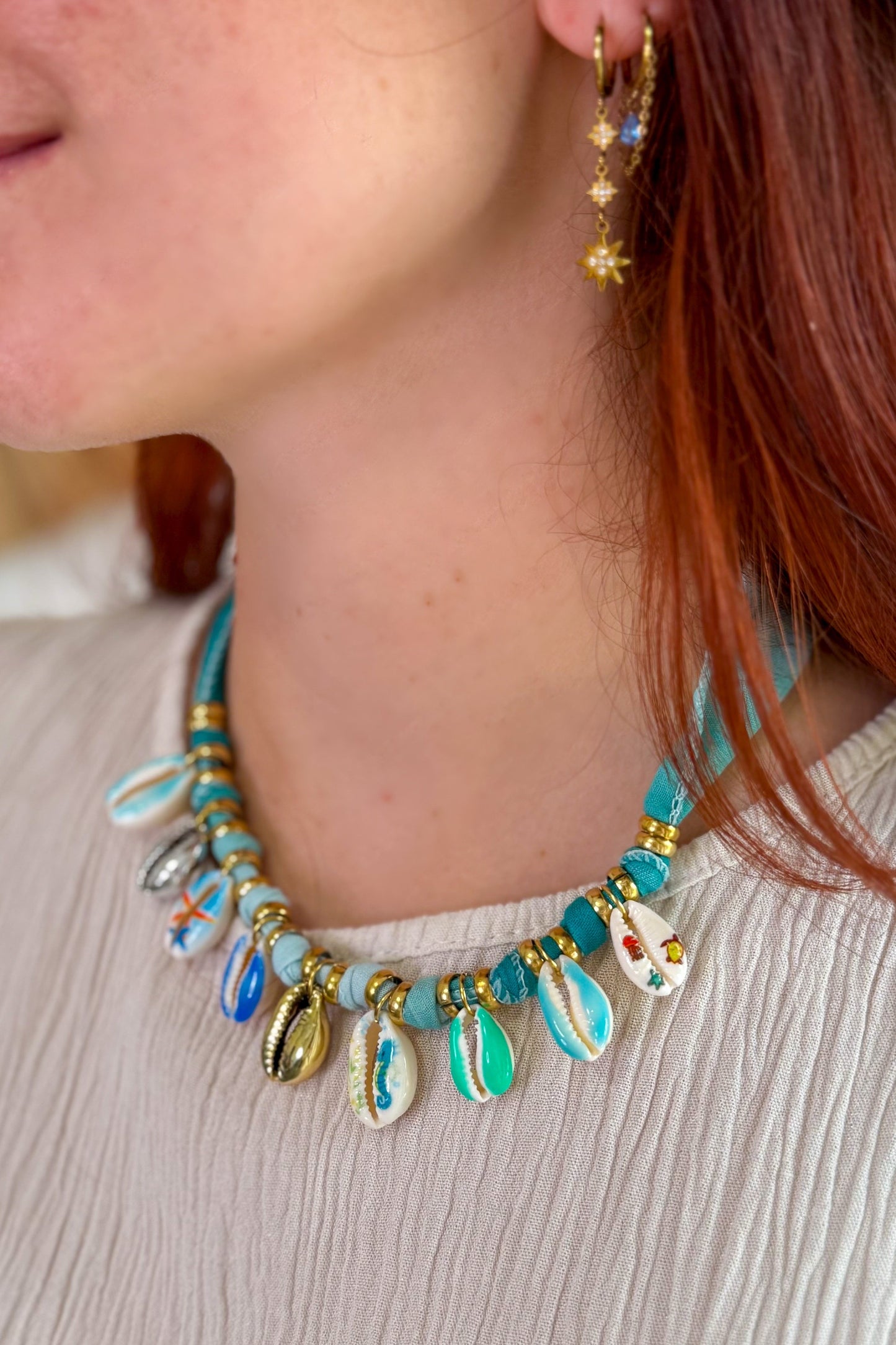 Collier Breloques Coquillages Turquoise